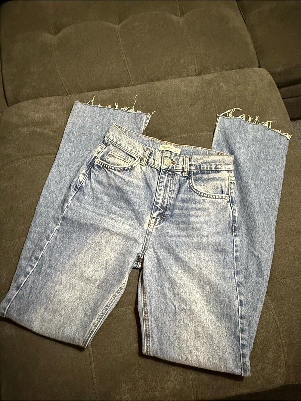 Pull&Bear Light Blue High-Rise Distressed Straight Jeans